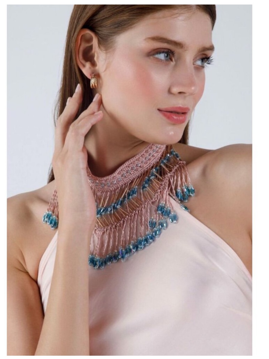 My Beachy Side X Emily In Paris Begonia Beaded Halter Top Pink Womens Size Small